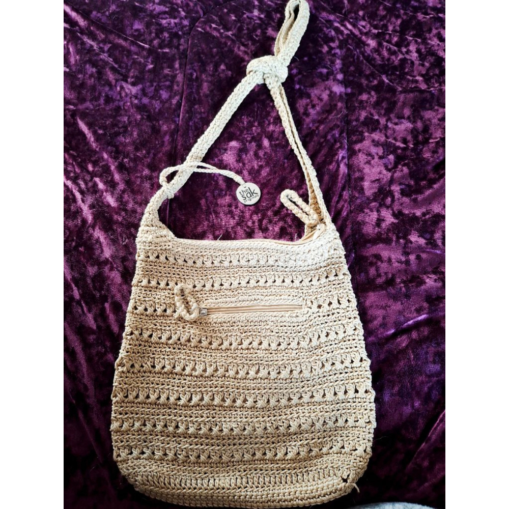 The Sak Beige Crocheted Shoulder Bag One Size boho medium purse resortcore